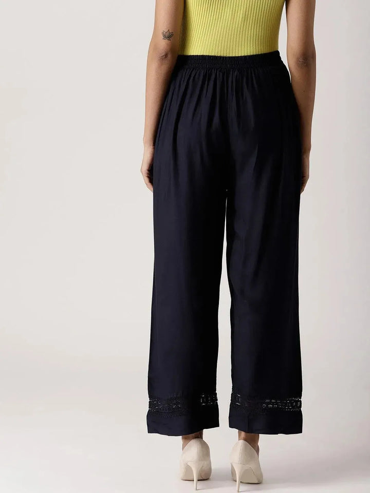 Blue Solid Rayon Palazzos - Libas