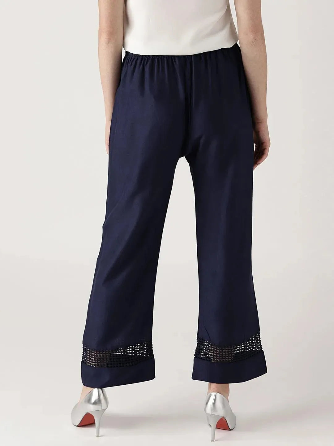 Blue Solid Rayon Palazzos - Libas