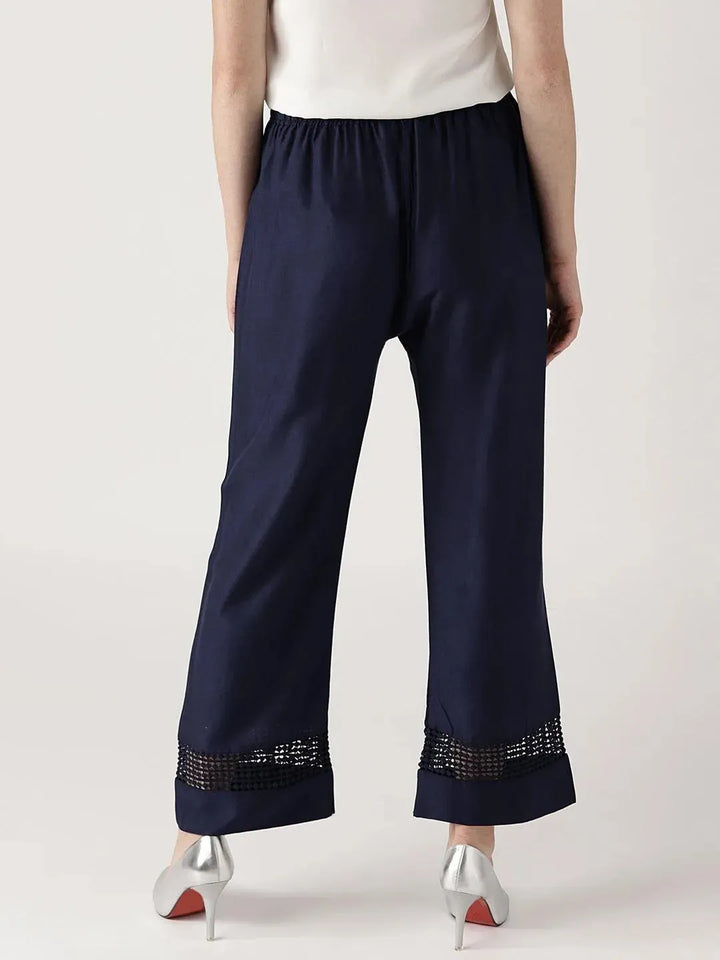 Blue Solid Rayon Palazzos - Libas