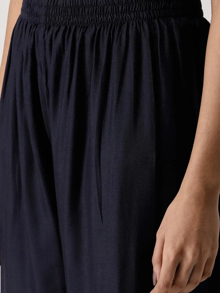 Blue Solid Rayon Palazzos - Libas