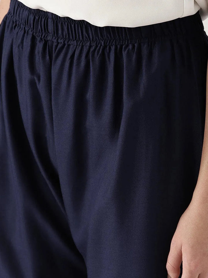 Blue Solid Rayon Palazzos - Libas