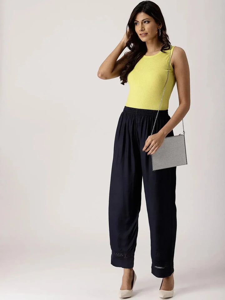 Blue Solid Rayon Palazzos - Libas