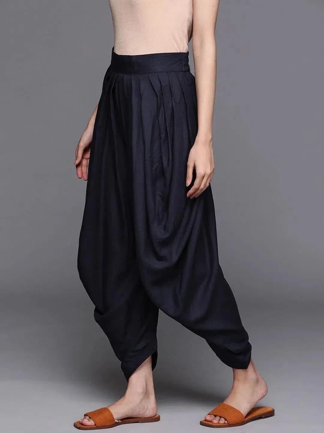 Blue Solid Rayon Salwar Pants - Libas