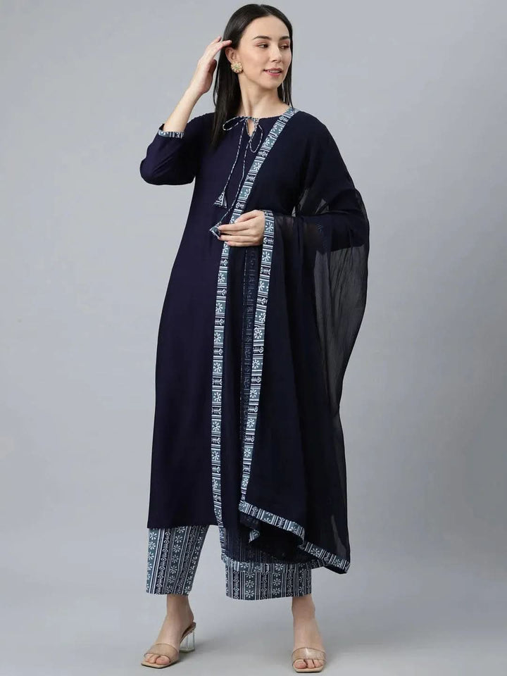 Blue Solid Rayon Suit Set - Libas