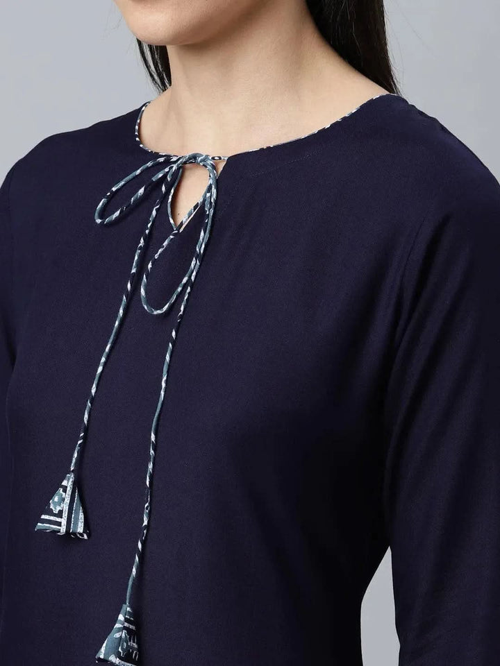 Blue Solid Rayon Suit Set - Libas