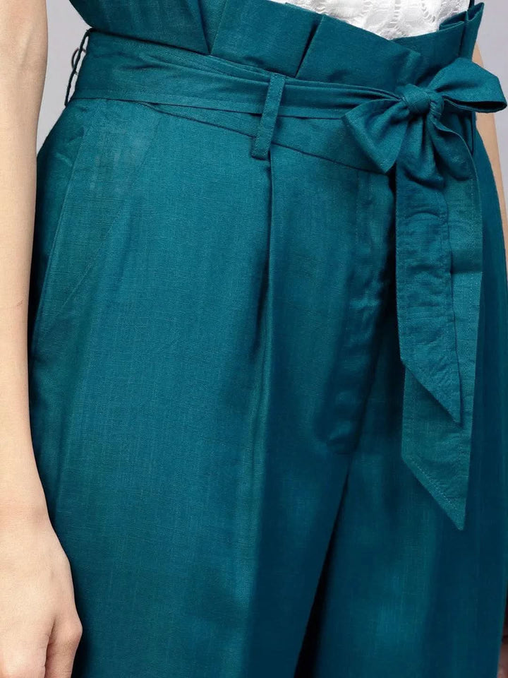 Blue Solid Rayon Trousers - Libas