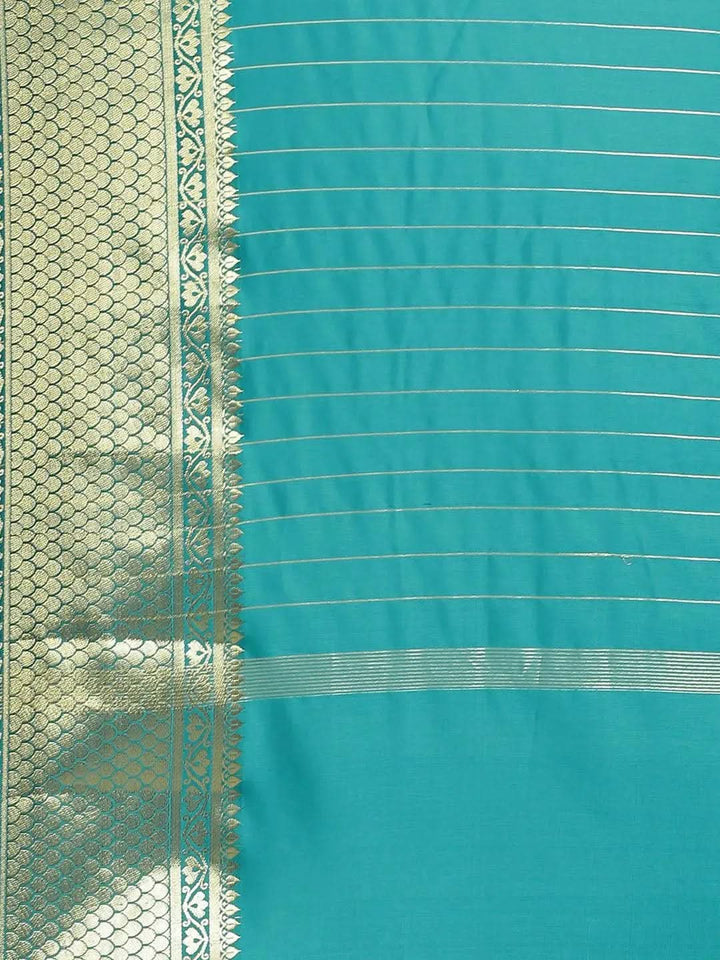 Blue Solid Silk Blend Saree - Libas