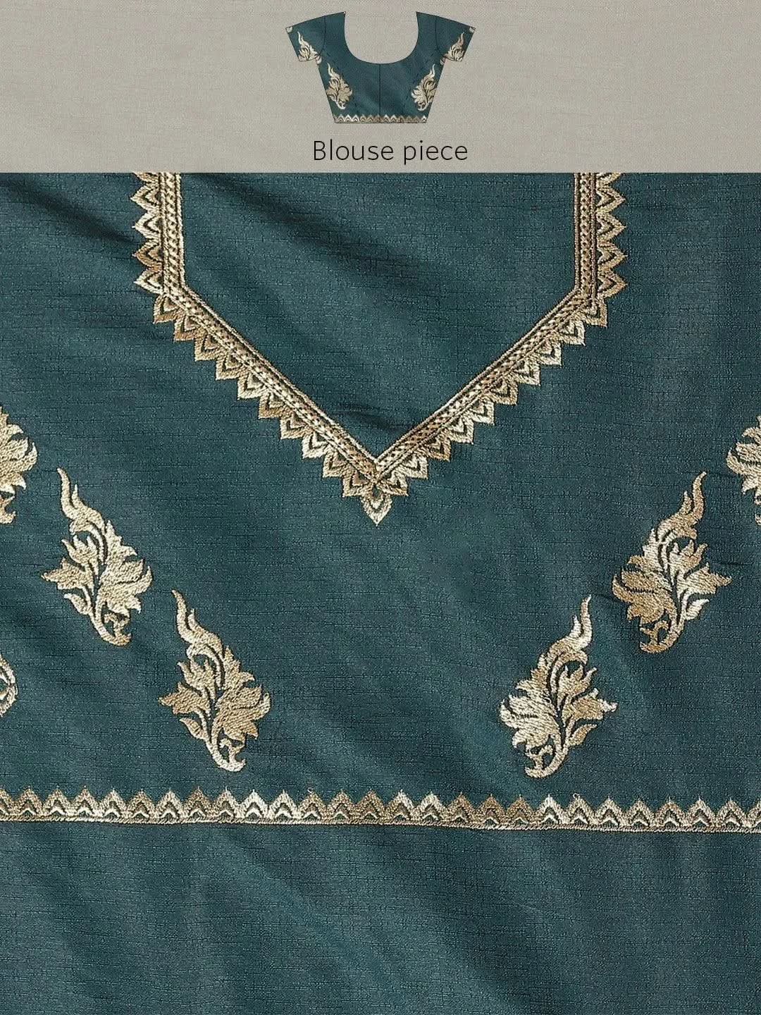 Blue Solid Silk Blend Saree - Libas