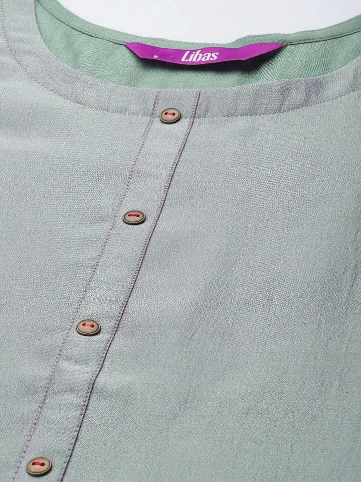 Blue Solid Silk Kurta - Libas
