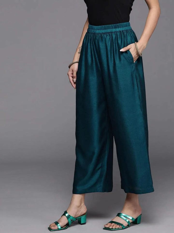 Blue Solid Silk Palazzos - Libas