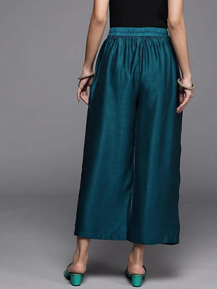 Blue Solid Silk Palazzos - Libas