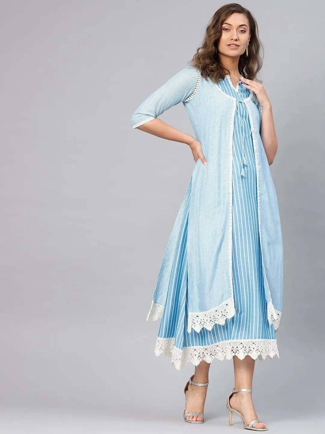 Buy Blue Striped Cotton Dress With Jacket - 8491MJ- | Libas Ethnic Wear Online 
Buy Blue Striped Cotton Dress With Jacket - 8491MJ- | Libas Ethnic Wear Online