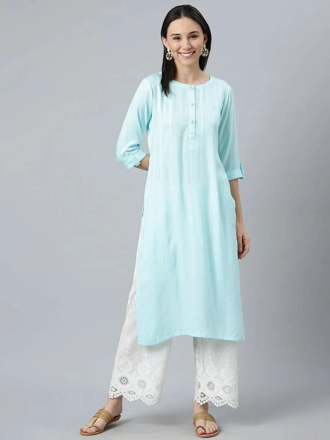 Blue Striped Rayon Kurta - Libas