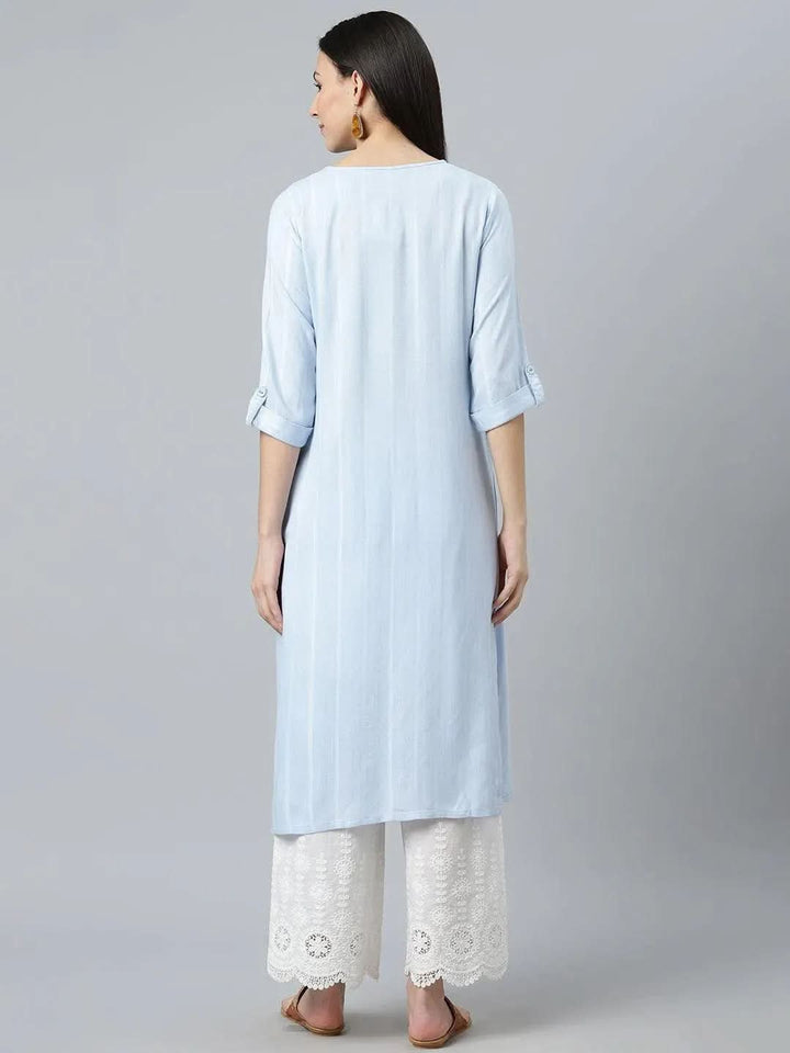 Blue Striped Rayon Kurta - Libas