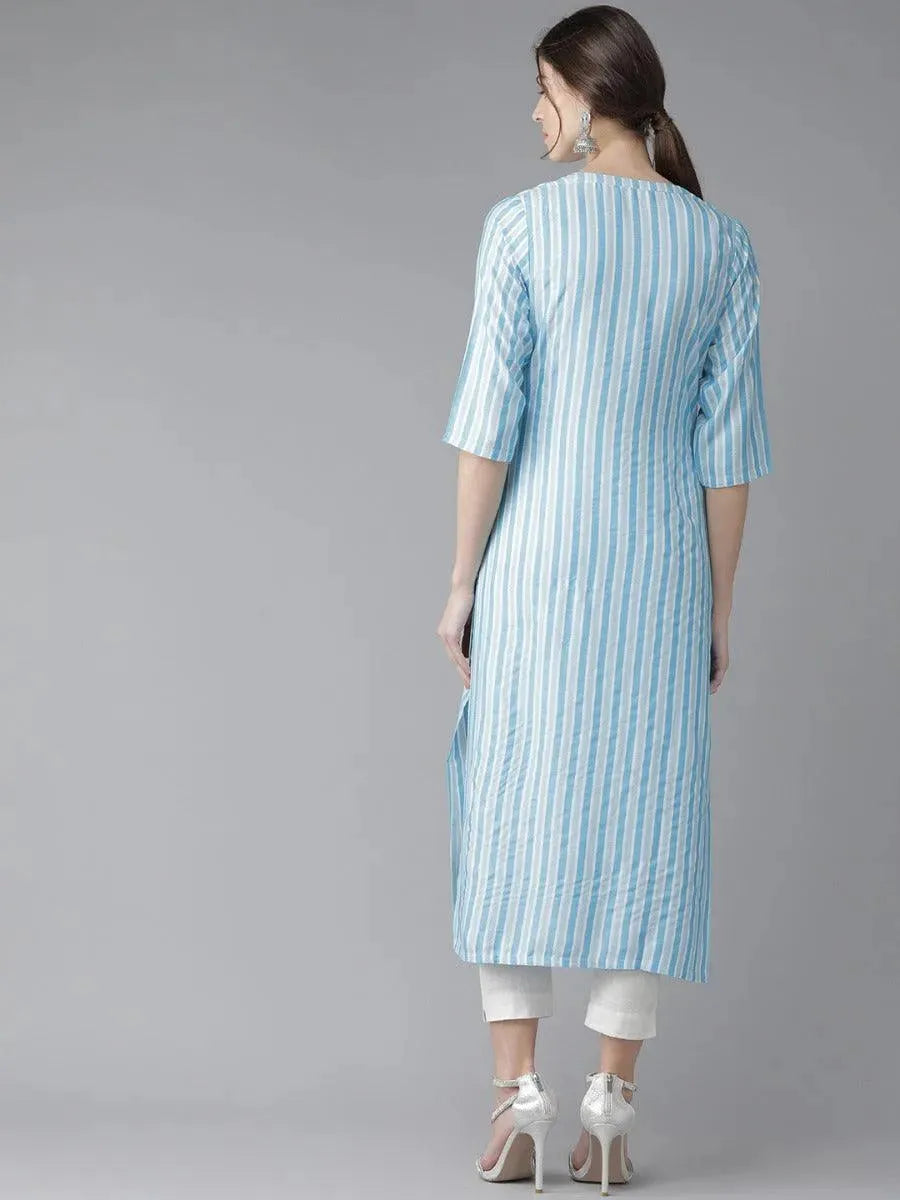 Blue Striped Rayon Kurta 
Blue Striped Rayon Kurta
