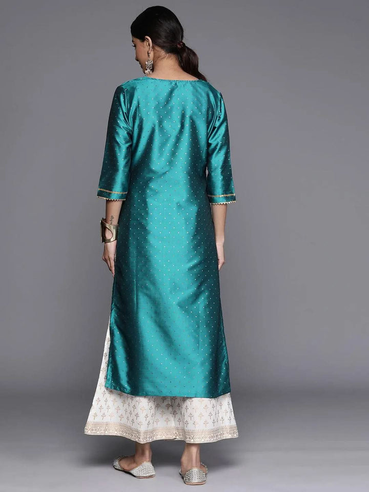 Blue Woven Design Art Silk Straight Kurta - Libas