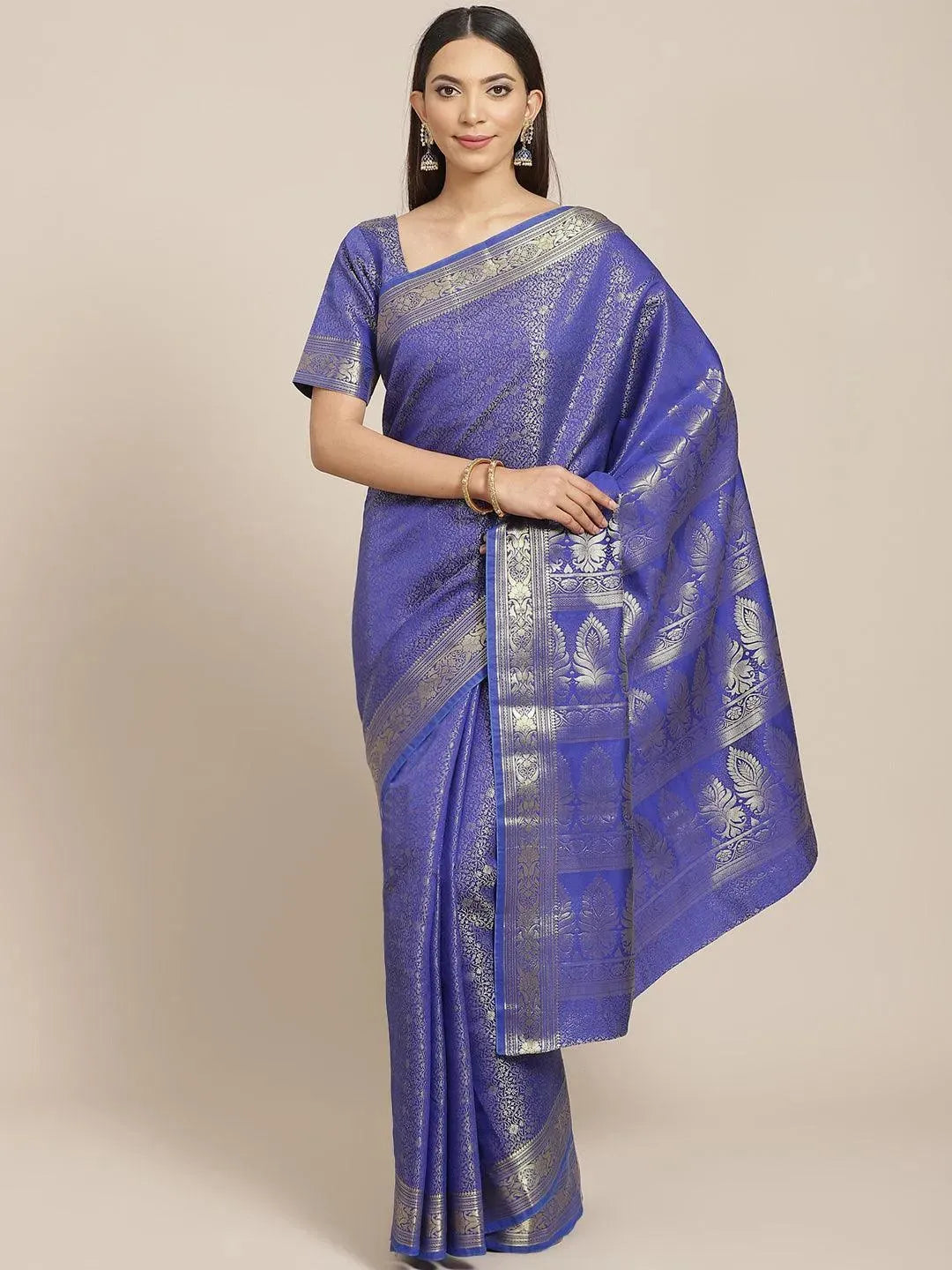 Blue Woven Design Brocade Saree - Libas