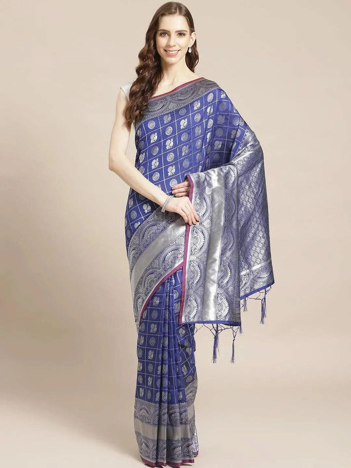 Blue Woven Design Brocade Saree - Libas