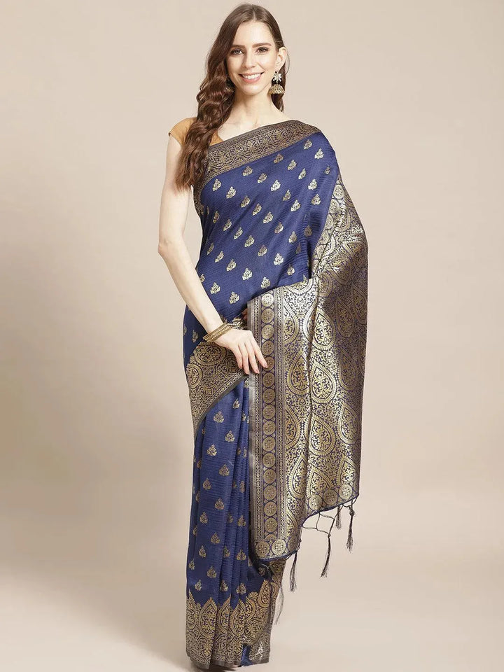 Blue Woven Design Brocade Saree - Libas
