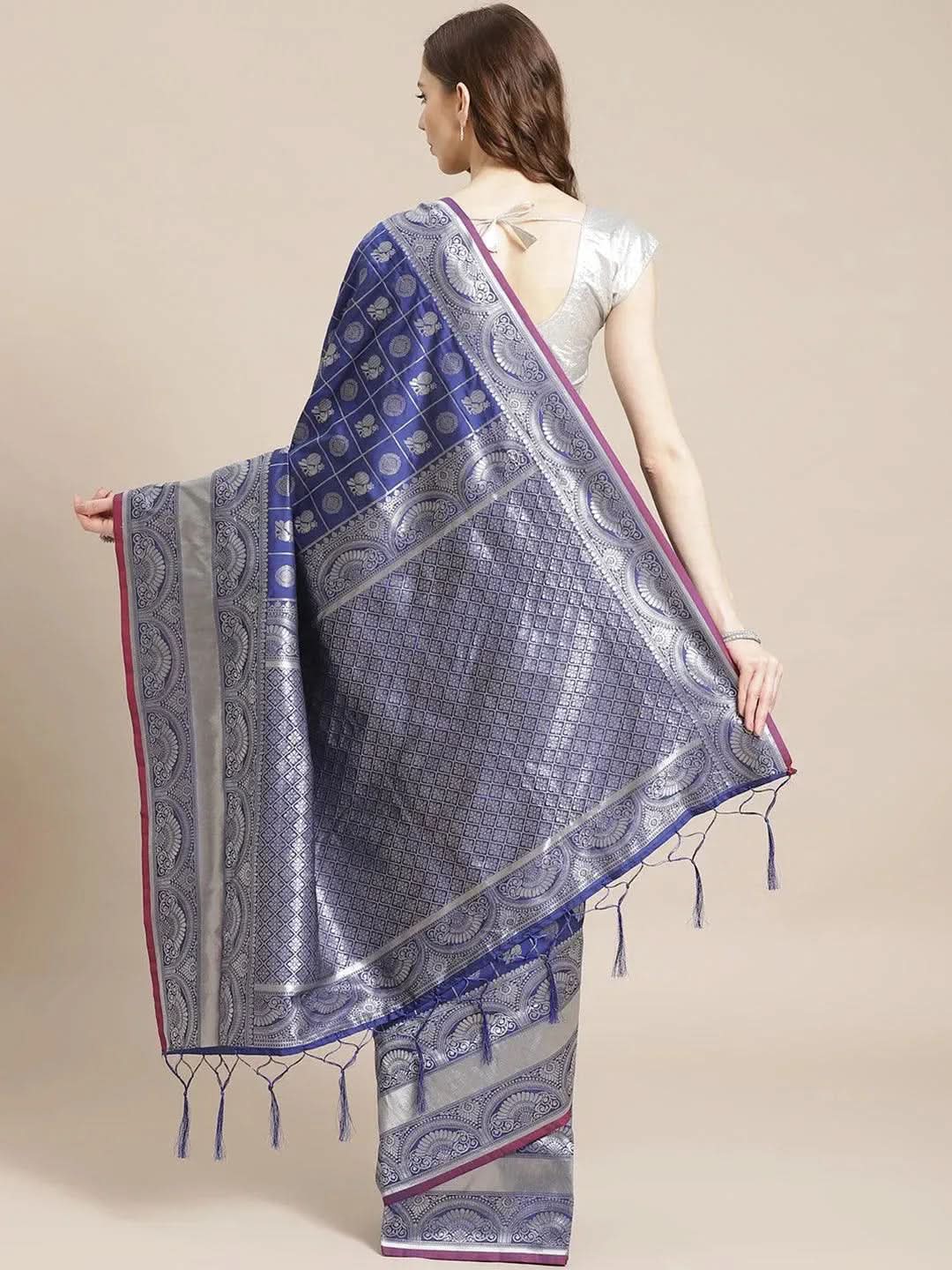 Blue Woven Design Brocade Saree - Libas