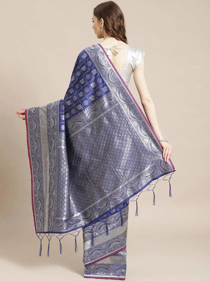 Blue Woven Design Brocade Saree - Libas