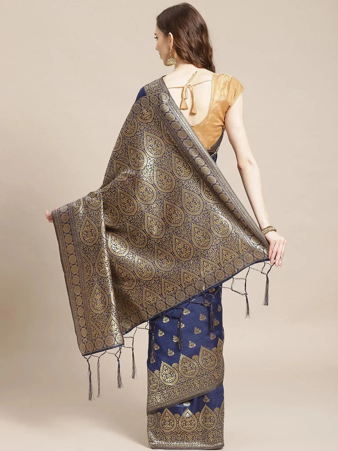 Blue Woven Design Brocade Saree - Libas