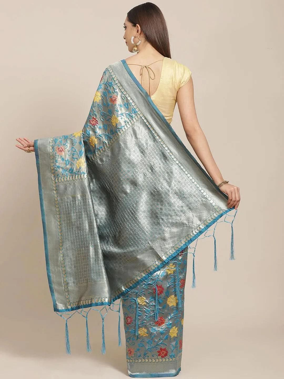Blue Woven Design Brocade Saree - Libas