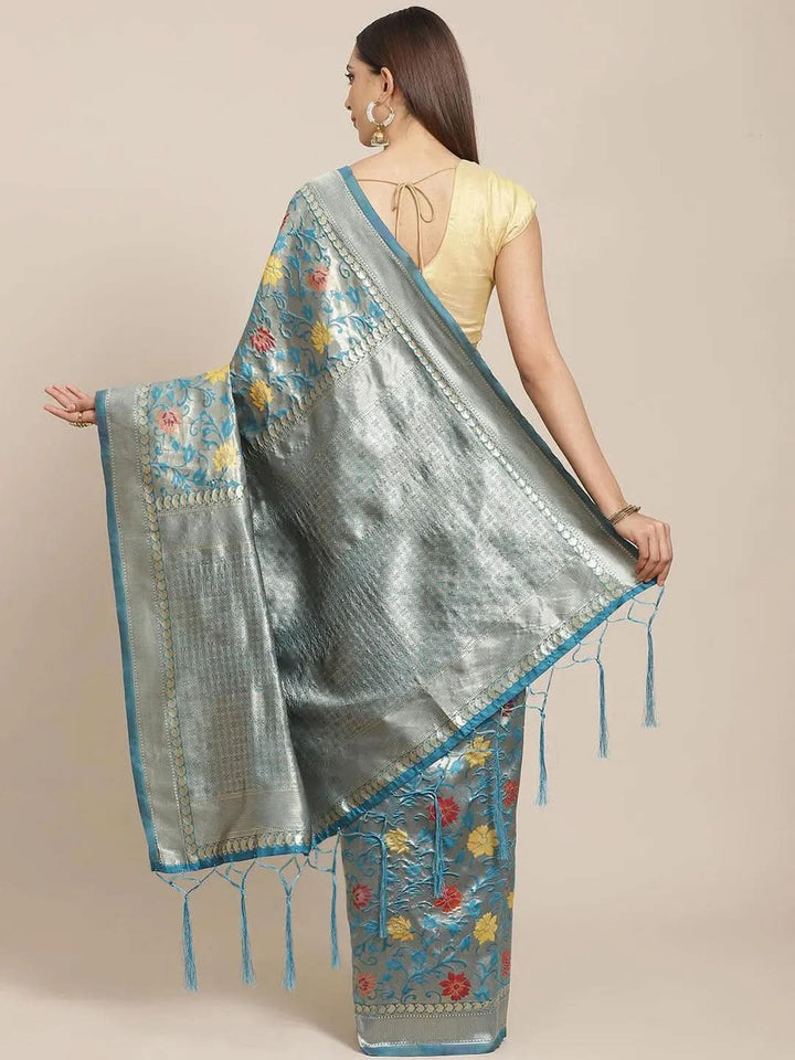Blue Woven Design Brocade Saree - Libas