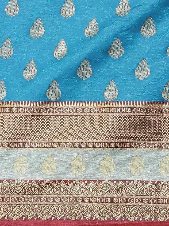 Blue Woven Design Brocade Saree - Libas