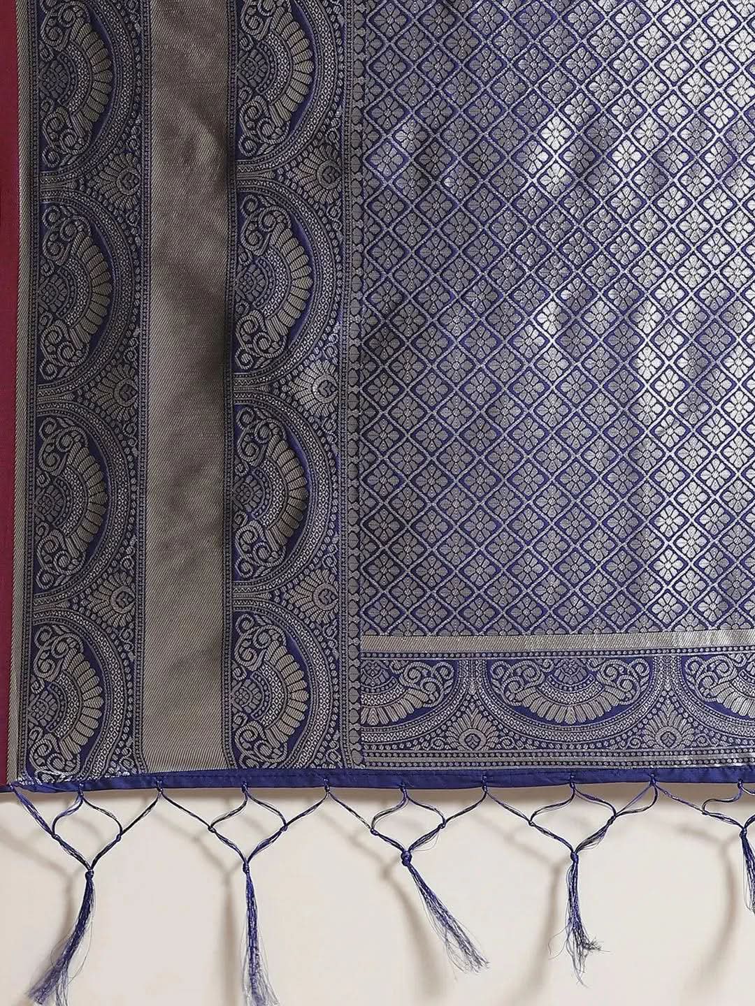 Blue Woven Design Brocade Saree - Libas