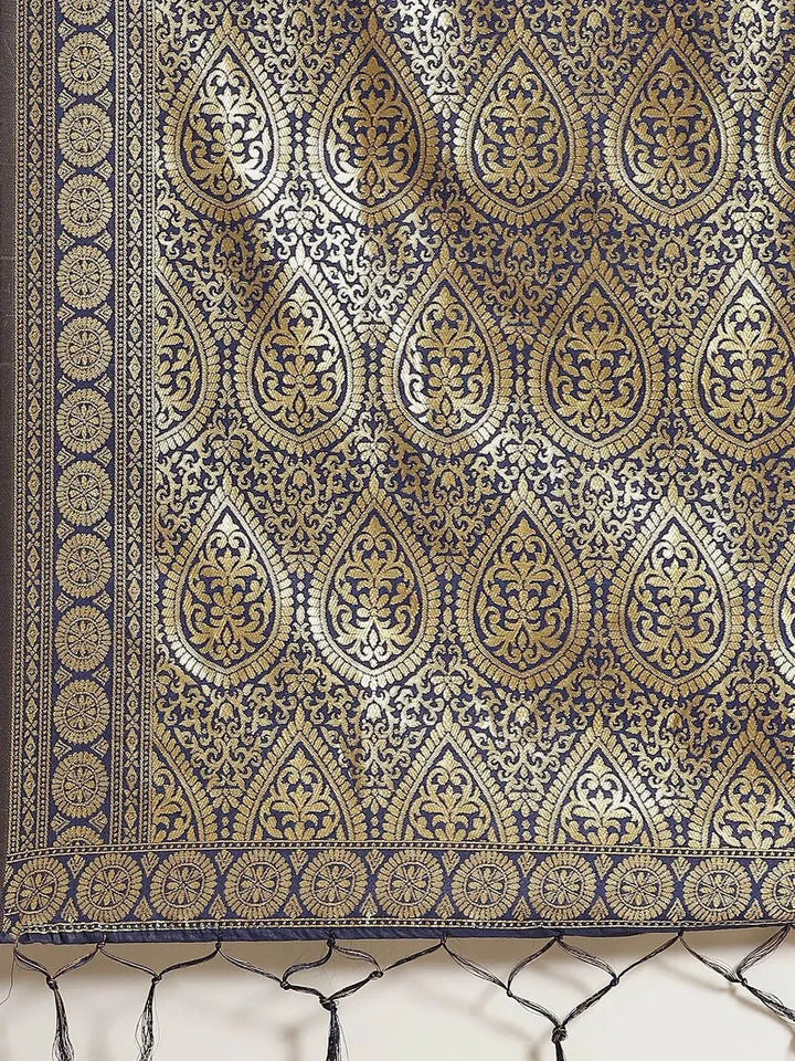 Blue Woven Design Brocade Saree - Libas