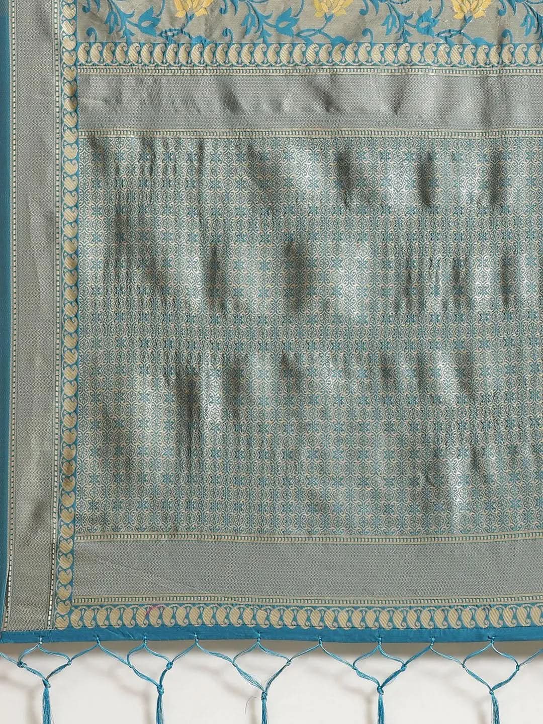 Blue Woven Design Brocade Saree - Libas