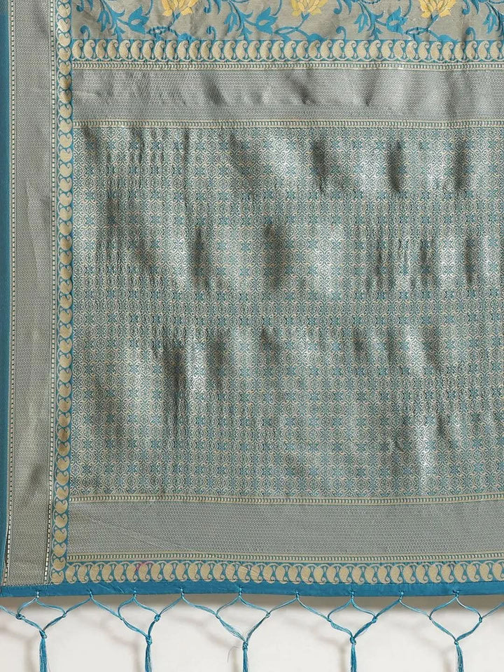 Blue Woven Design Brocade Saree - Libas