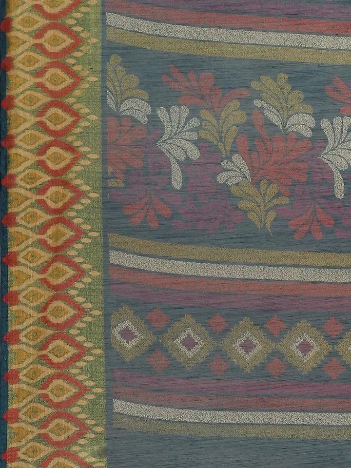 Blue Woven Design Cotton Saree - Libas