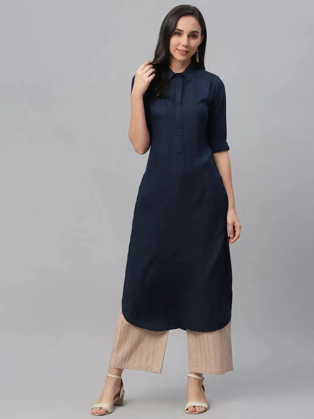 Blue Woven Design Rayon Kurta - Libas