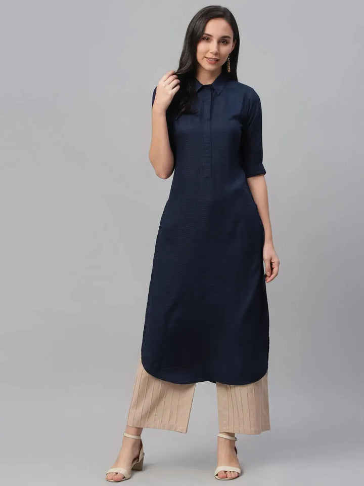 Blue Woven Design Rayon Kurta - Libas