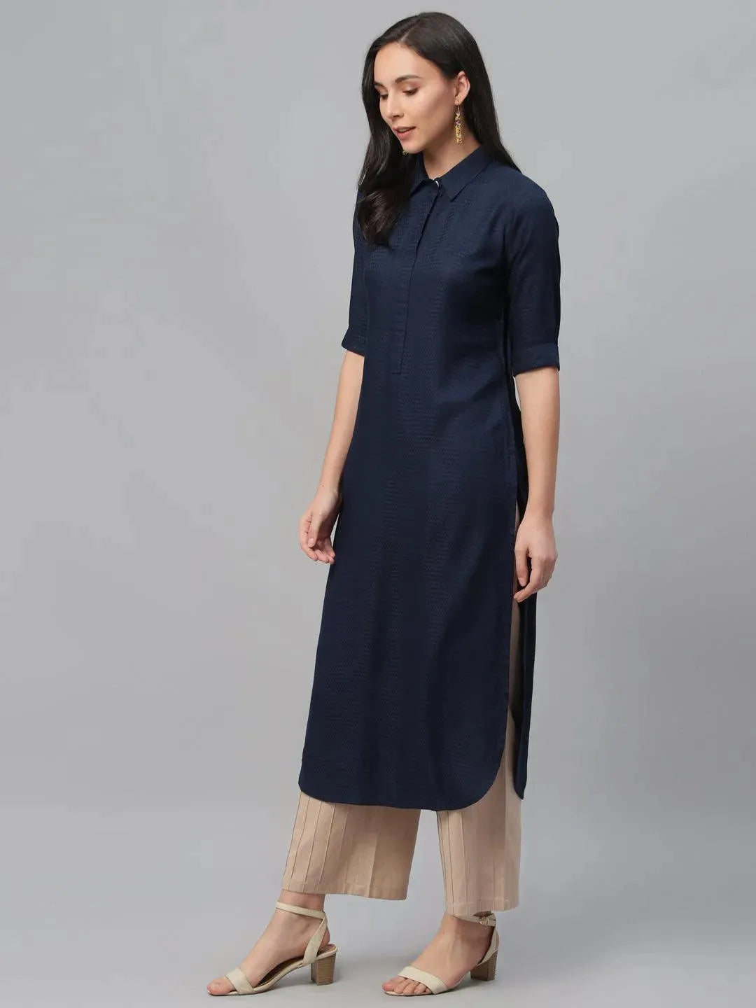 Blue Woven Design Rayon Kurta
Blue Woven Design Rayon Kurta