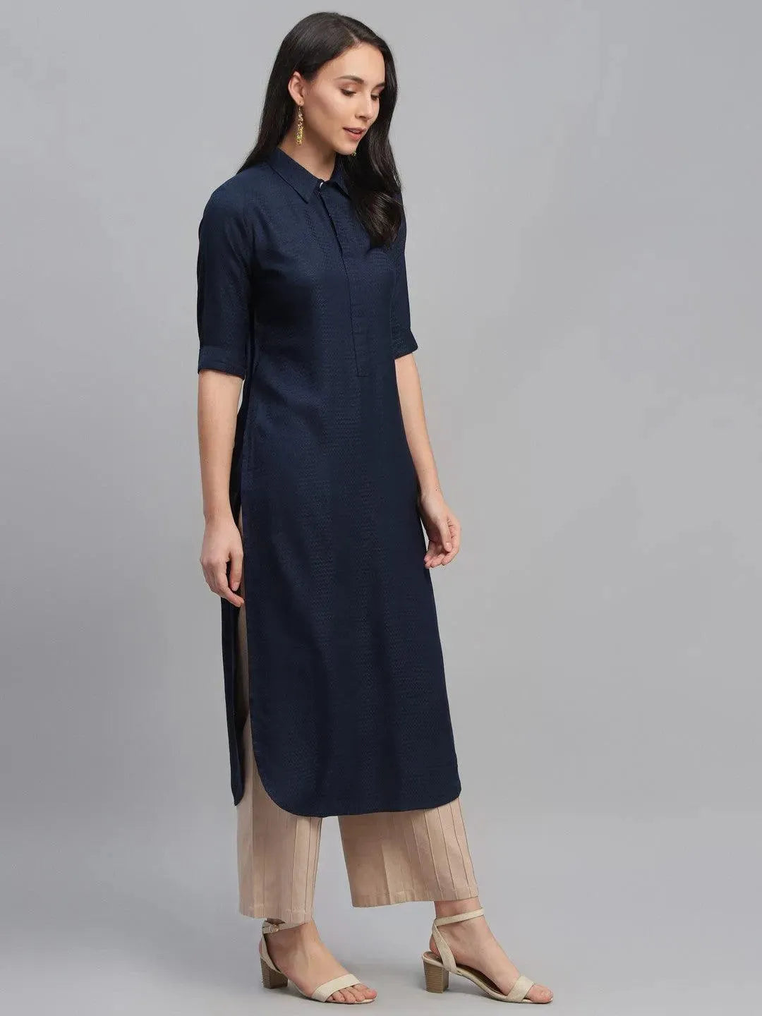 Blue Woven Design Rayon Kurta - Libas