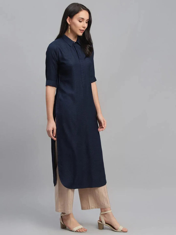 Blue Woven Design Rayon Kurta - Libas