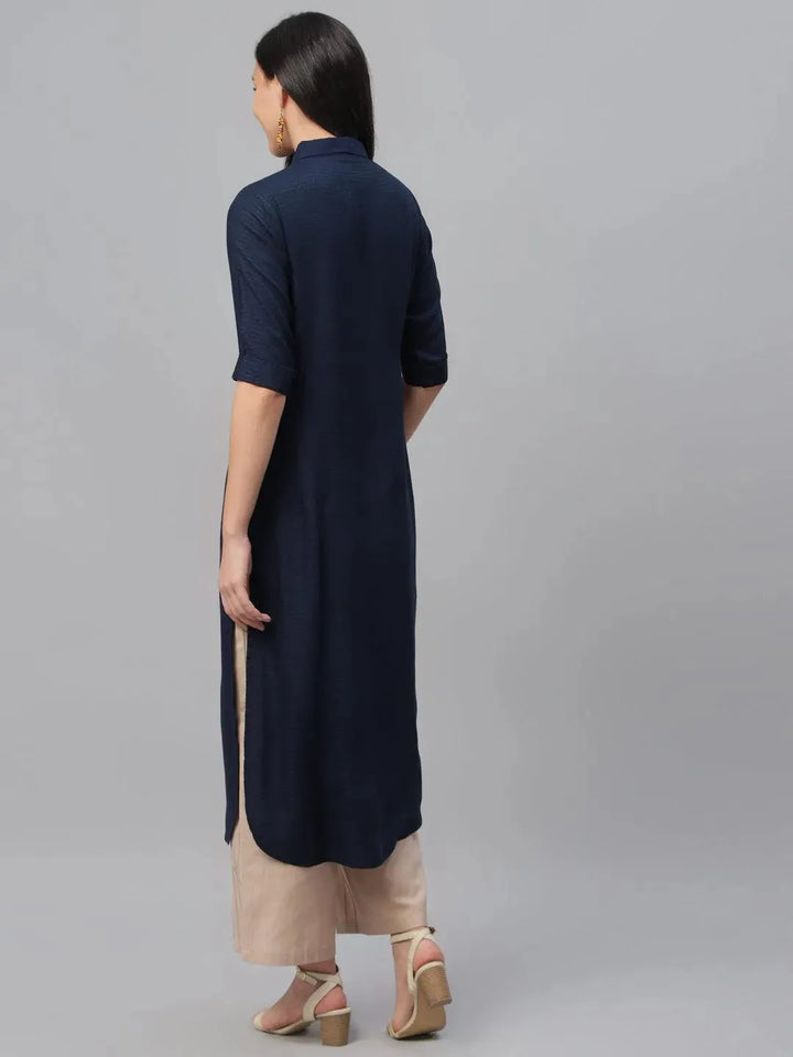Blue Woven Design Rayon Kurta - Libas