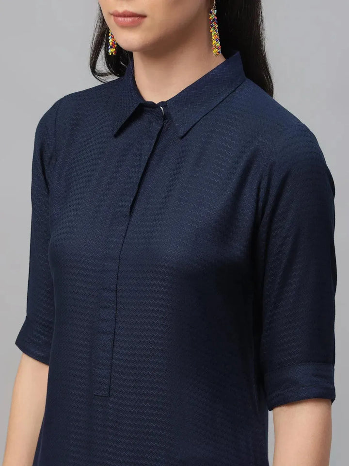 Blue Woven Design Rayon Kurta - Libas