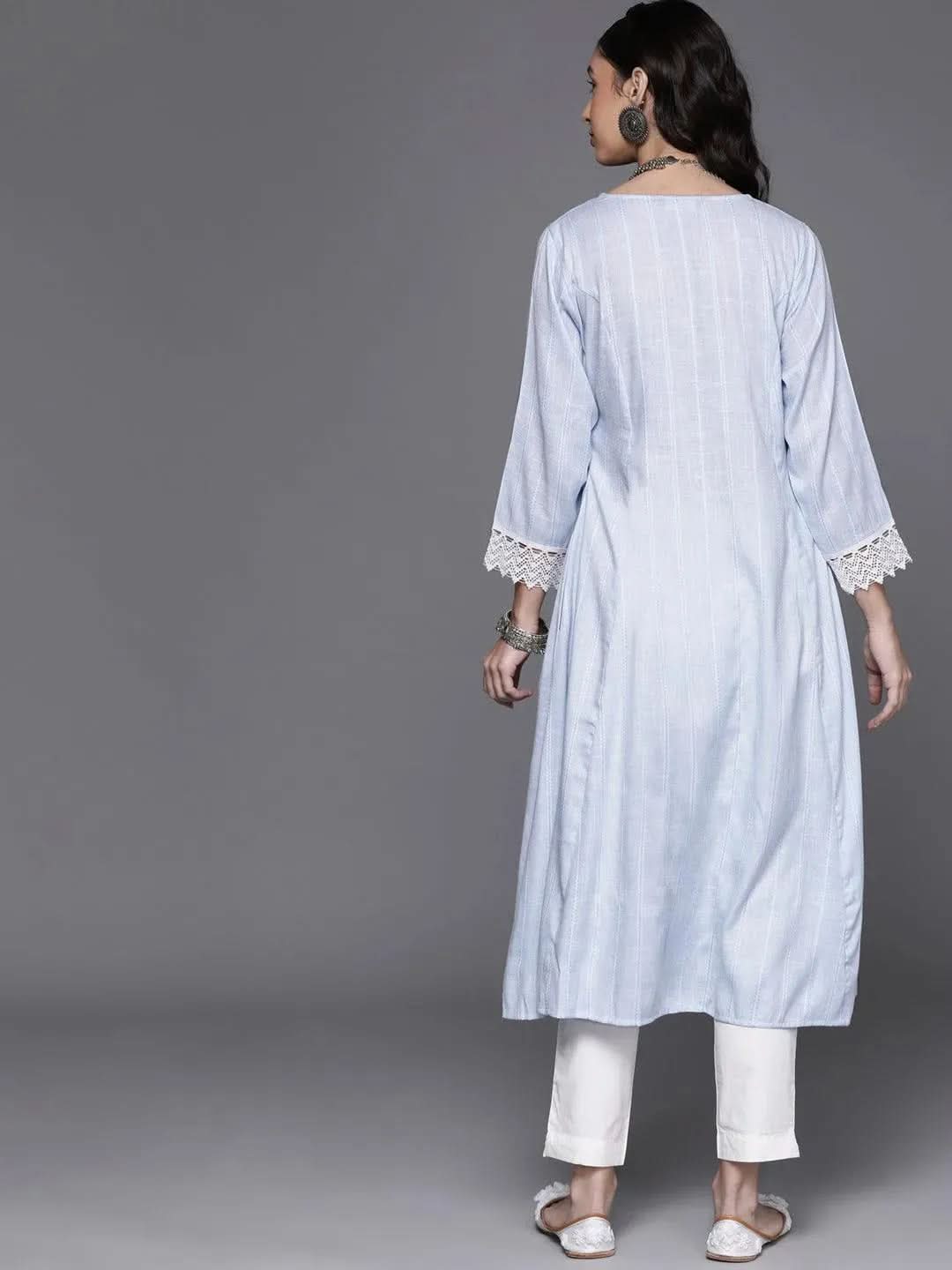 Blue Woven Design Rayon Kurta - Libas