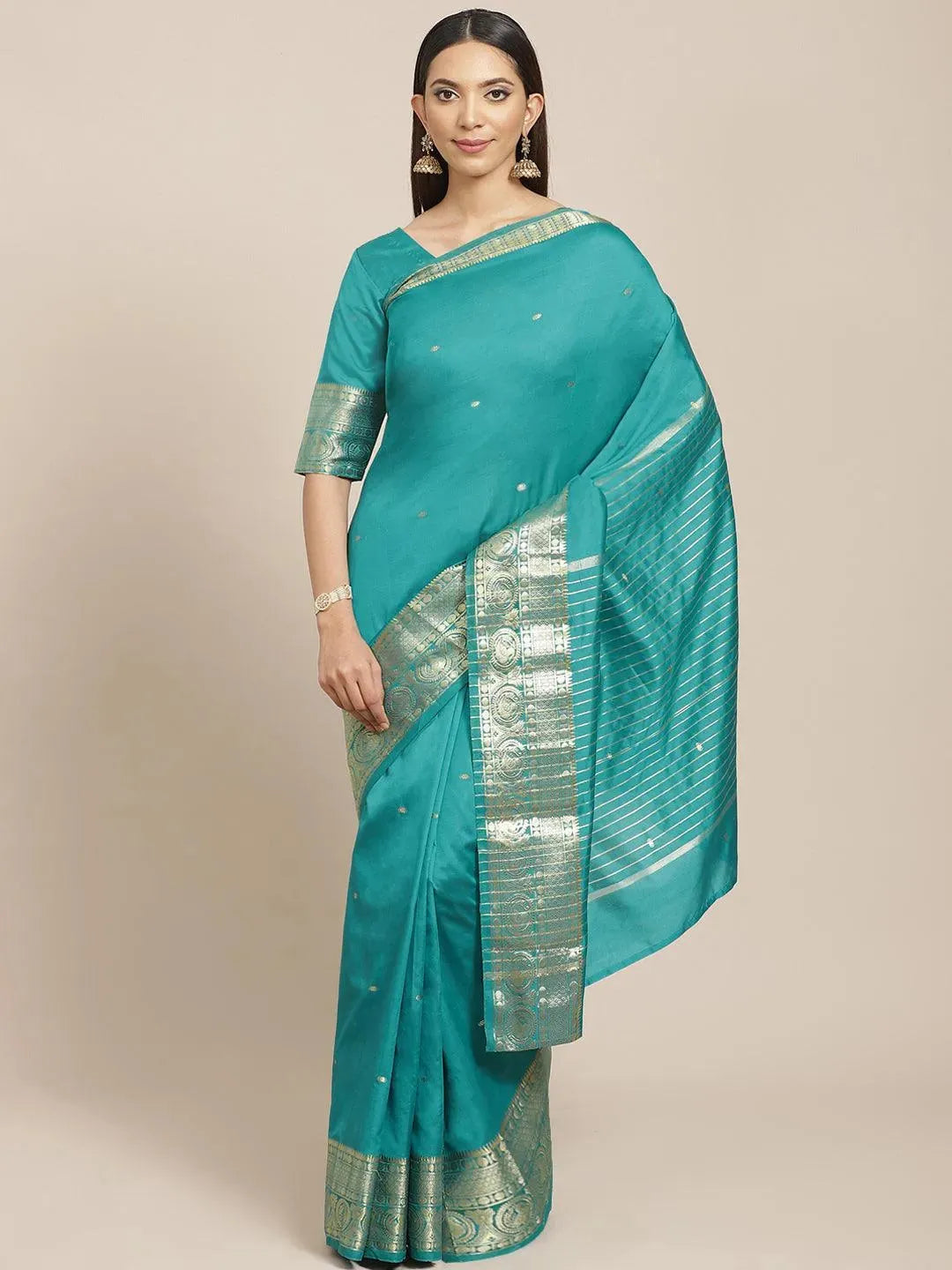 Blue Woven Design Silk Blend Saree - Libas