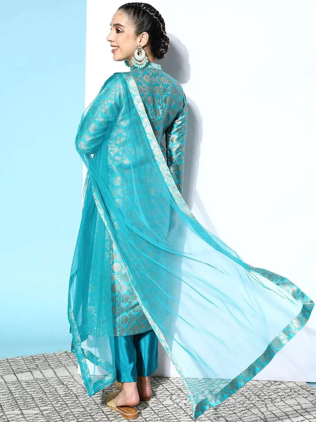 Blue Woven Design Silk Blend Straight Kurta With Dupatta
Blue Woven Design Silk Blend Straight Kurta With Dupatta