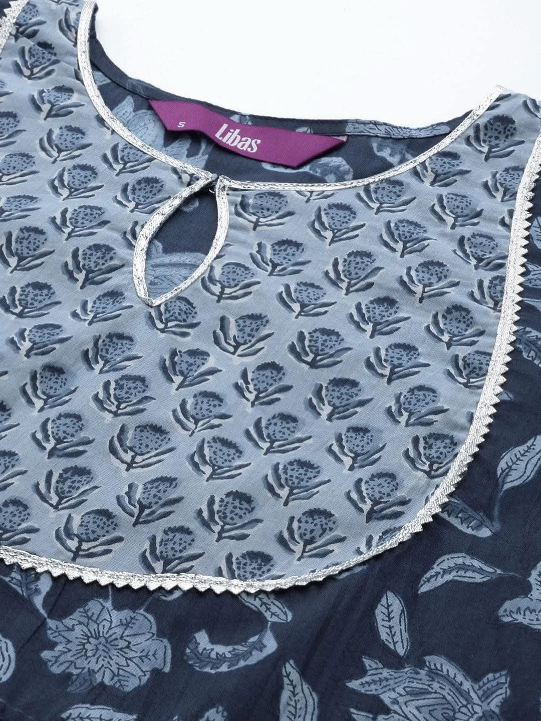 Blue Yoke Design Cotton Anarkali Kurta With Palazzos & Dupatta
Blue Yoke Design Cotton Anarkali Kurta With Palazzos & Dupatta