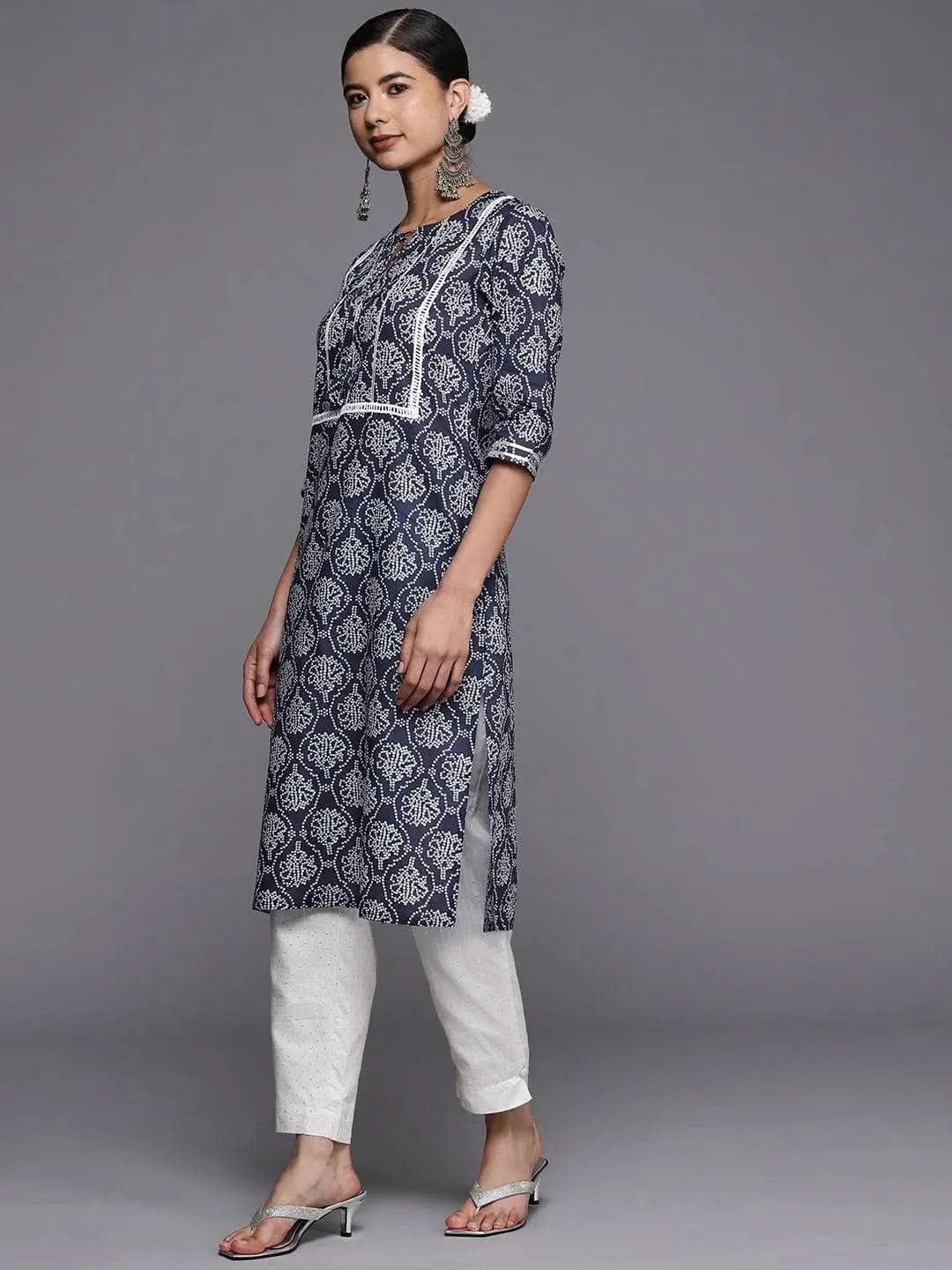 Blue Yoke Design Cotton Straight Kurta - Libas