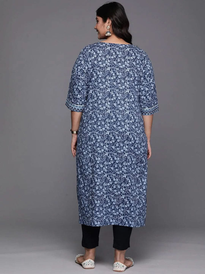 Blue Yoke Design Cotton Straight Kurta - Libas