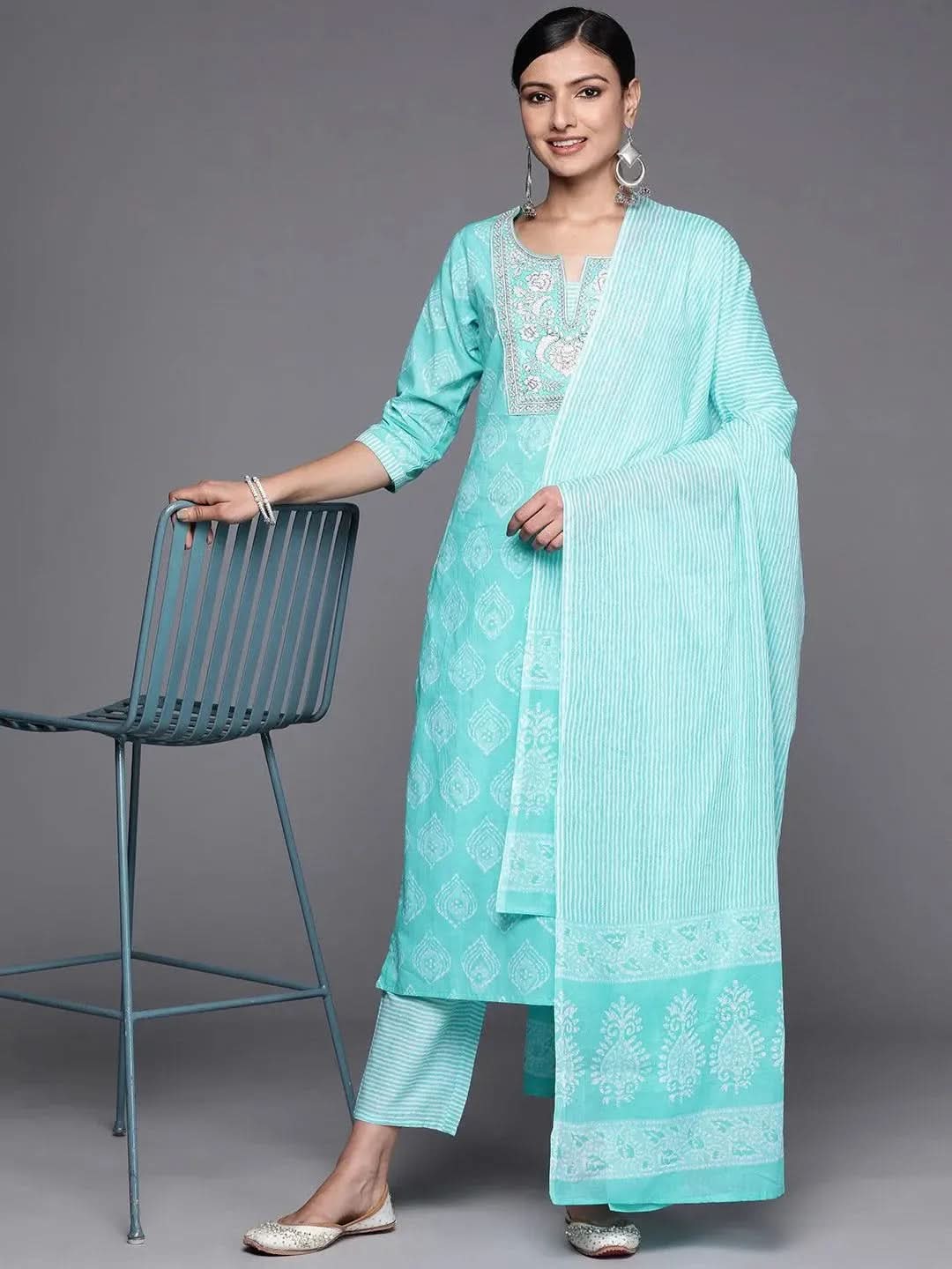 Blue Yoke Design Cotton Straight Kurta With Trousers & Dupatta
Blue Yoke Design Cotton Straight Kurta With Trousers & Dupatta
