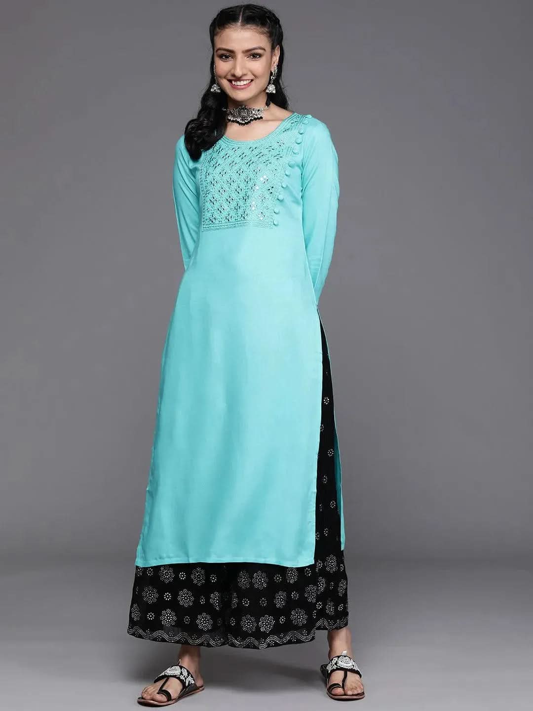 Blue Yoke Design Rayon Kurta - Libas