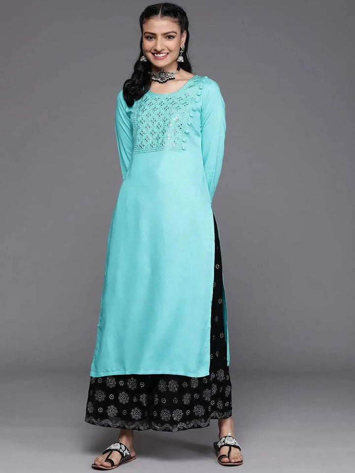 Blue Yoke Design Rayon Kurta - Libas